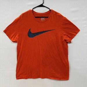 Nike Tee Shirt Men's XL Orange Athletic Cut Blue Swoosh Logo